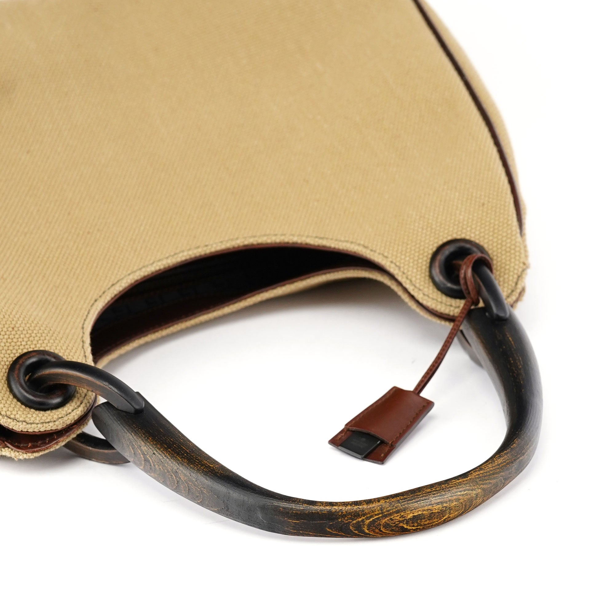 Gucci 2003 Sac porté épaule en toile beige à anses en bois
