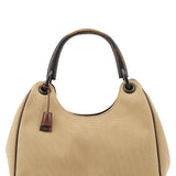 Gucci 2003 Sac porté épaule en toile beige à anses en bois