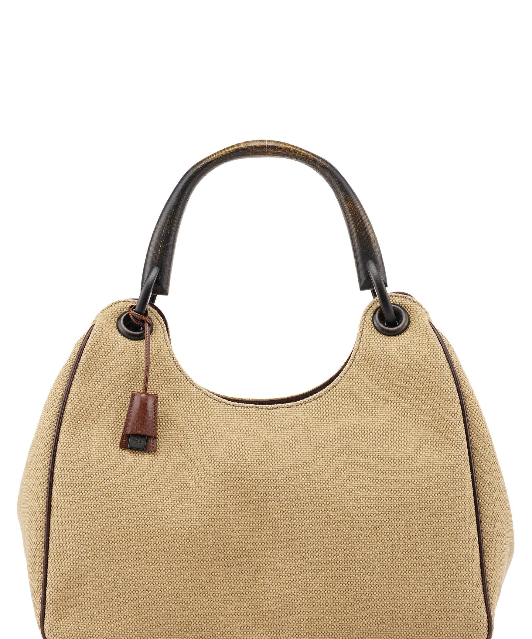 Gucci 2003 Beige Canvas Wood Handle Shoulder Bag