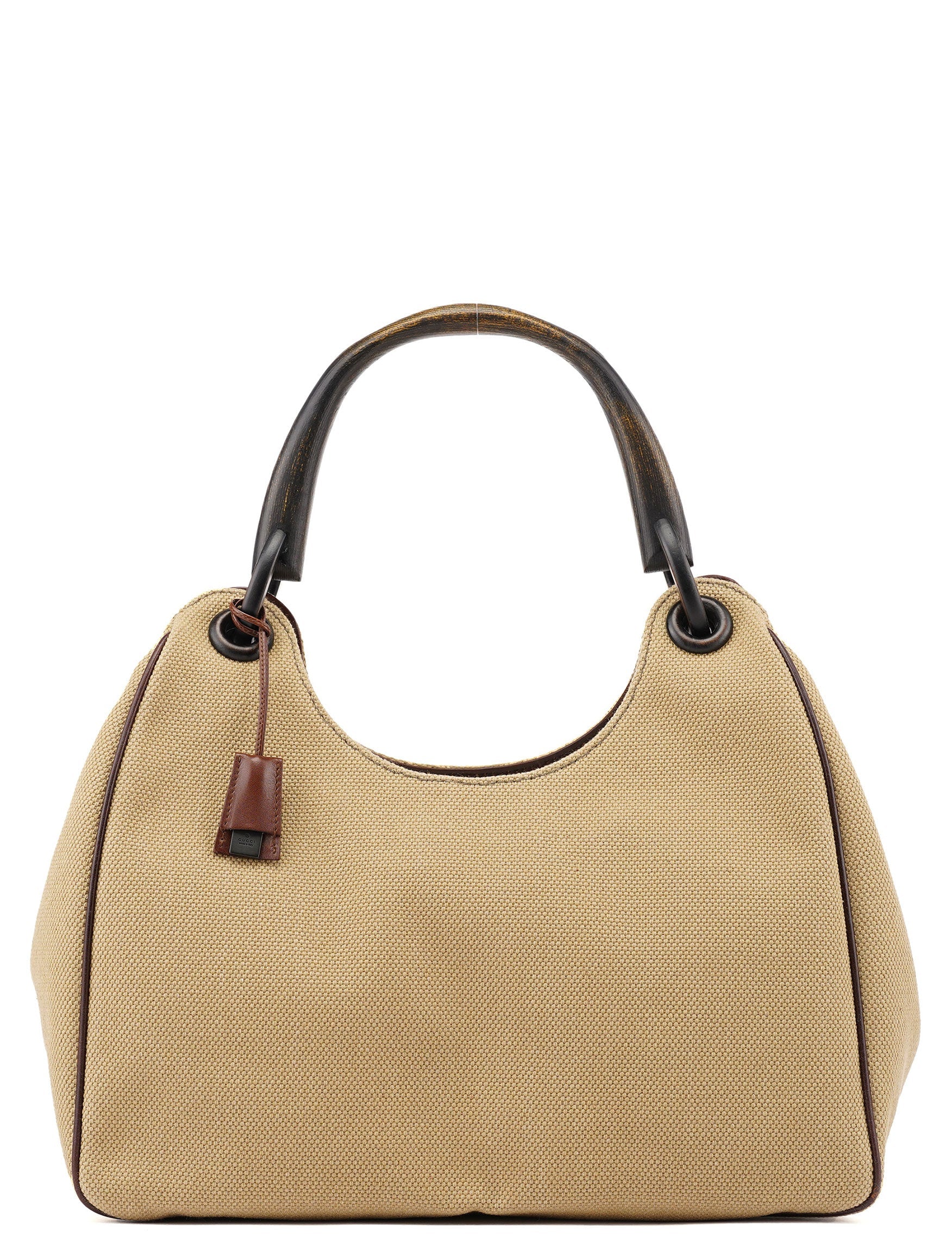 Gucci 2003 Sac porté épaule en toile beige à anses en bois