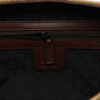 Gucci 2003 Beige Canvas Wood Handle Shoulder Bag