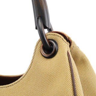 Gucci 2003 Beige Canvas Wood Handle Shoulder Bag