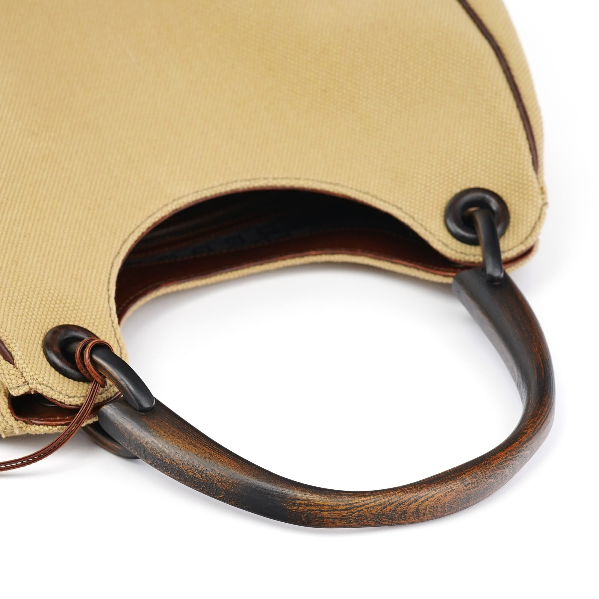 Gucci 2003 Beige Canvas Wood Handle Shoulder Bag
