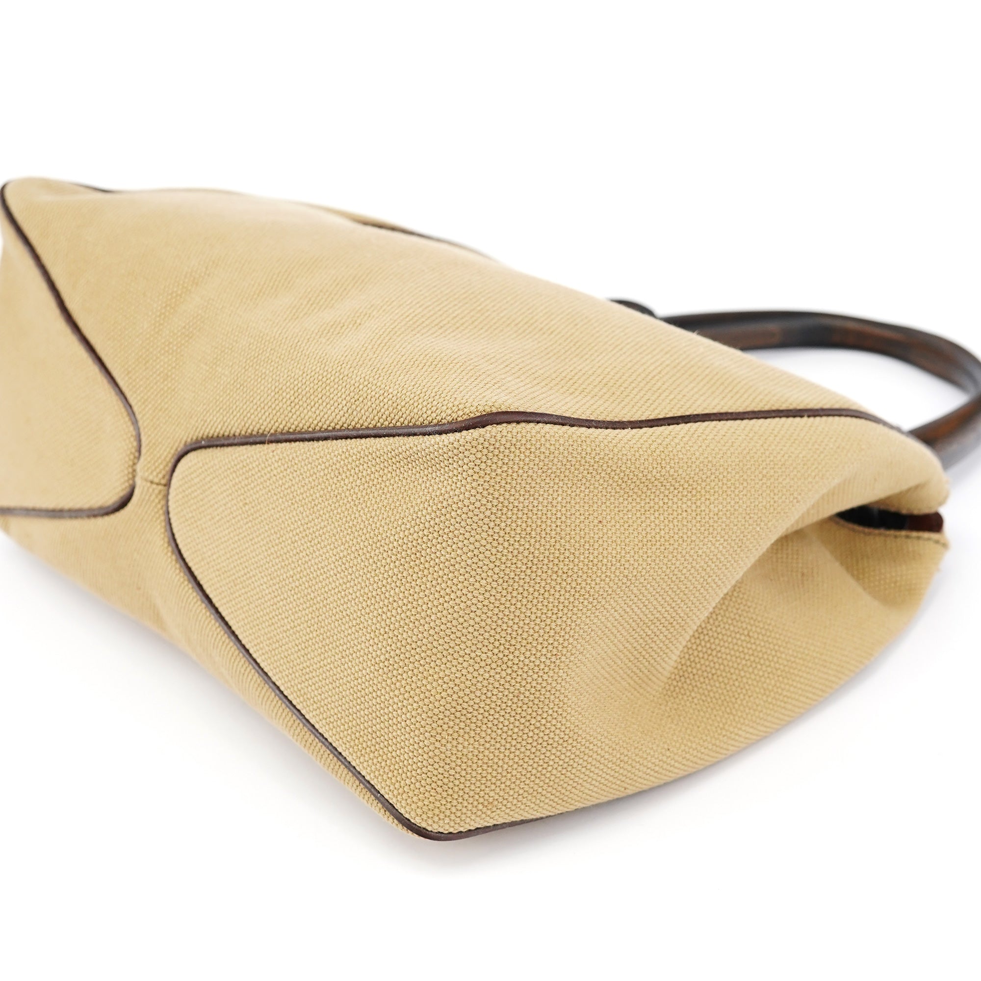 Gucci 2003 Beige Canvas Wood Handle Shoulder Bag