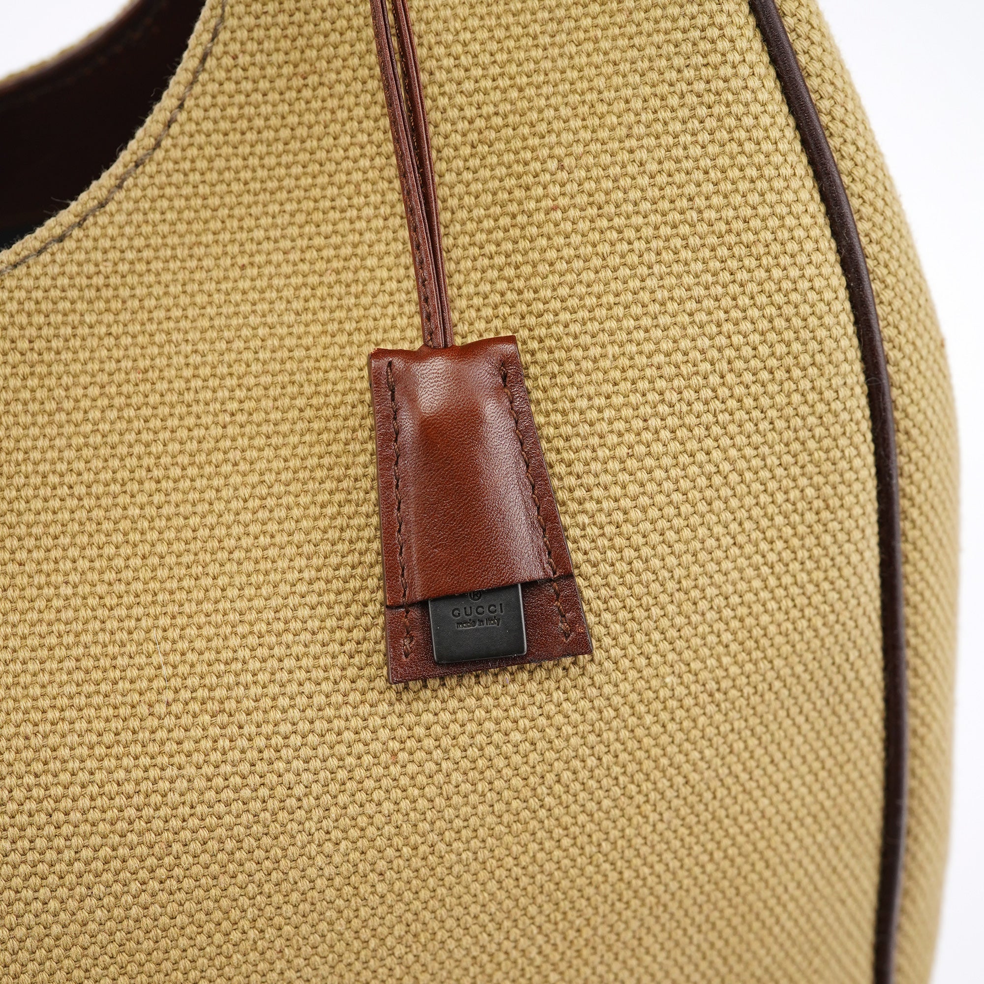 Gucci 2003 Beige Canvas Wood Handle Shoulder Bag