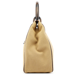 Gucci 2003 Beige Canvas Wood Handle Shoulder Bag