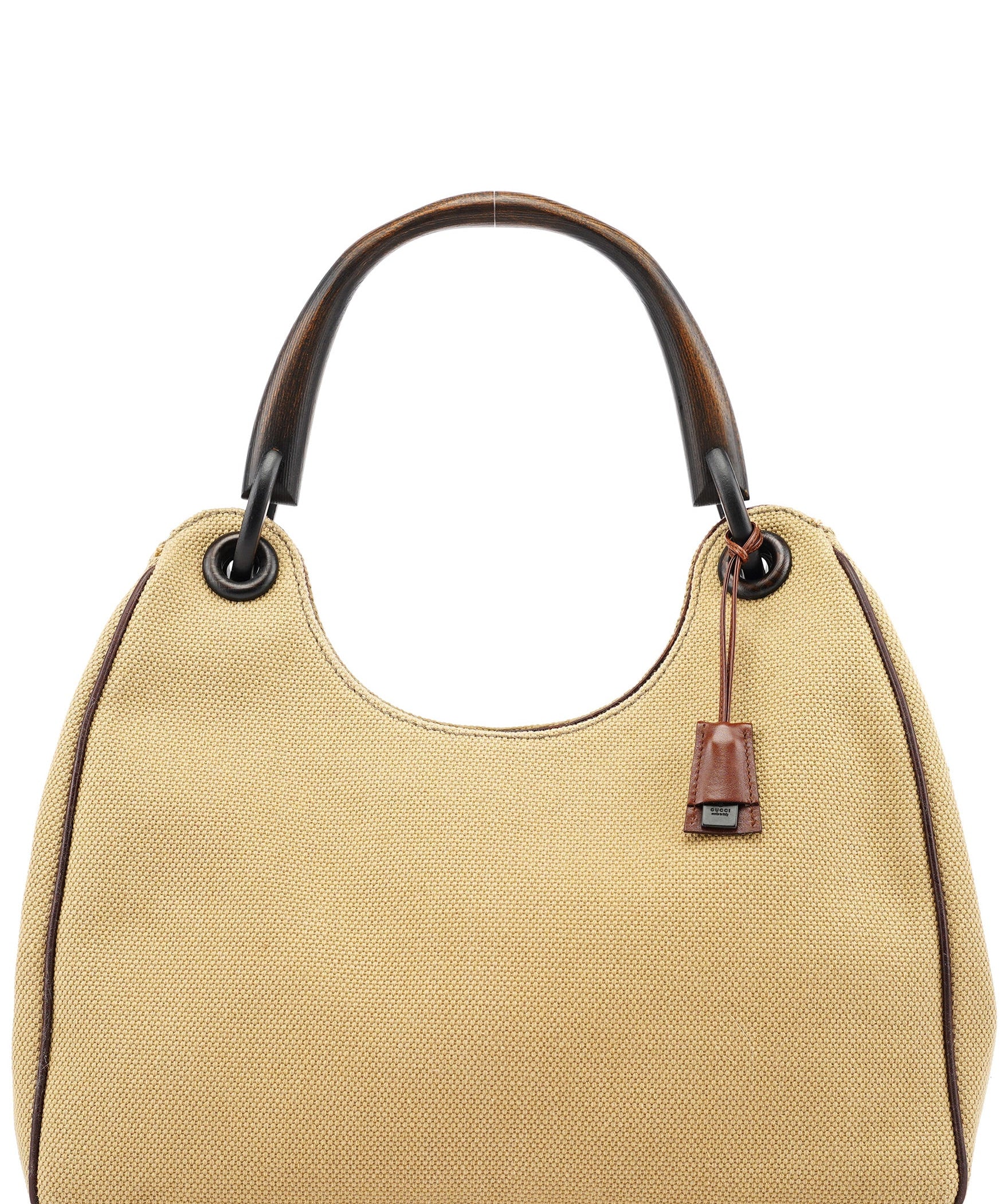 Gucci 2003 axelväska i beige canvas med trähandtag