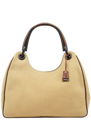Gucci 2003 Beige Canvas Wood Handle Shoulder Bag