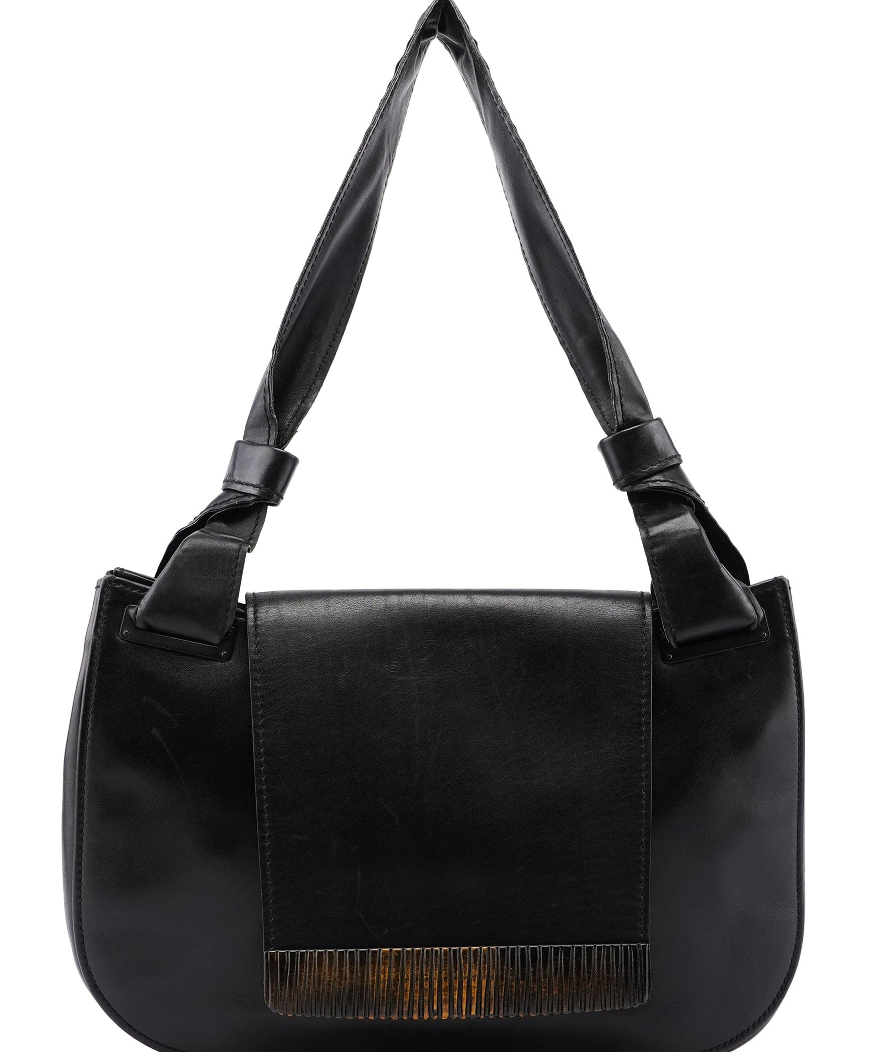 Gucci 2003 Black Calfskin Wood Flap Shoulder Bag