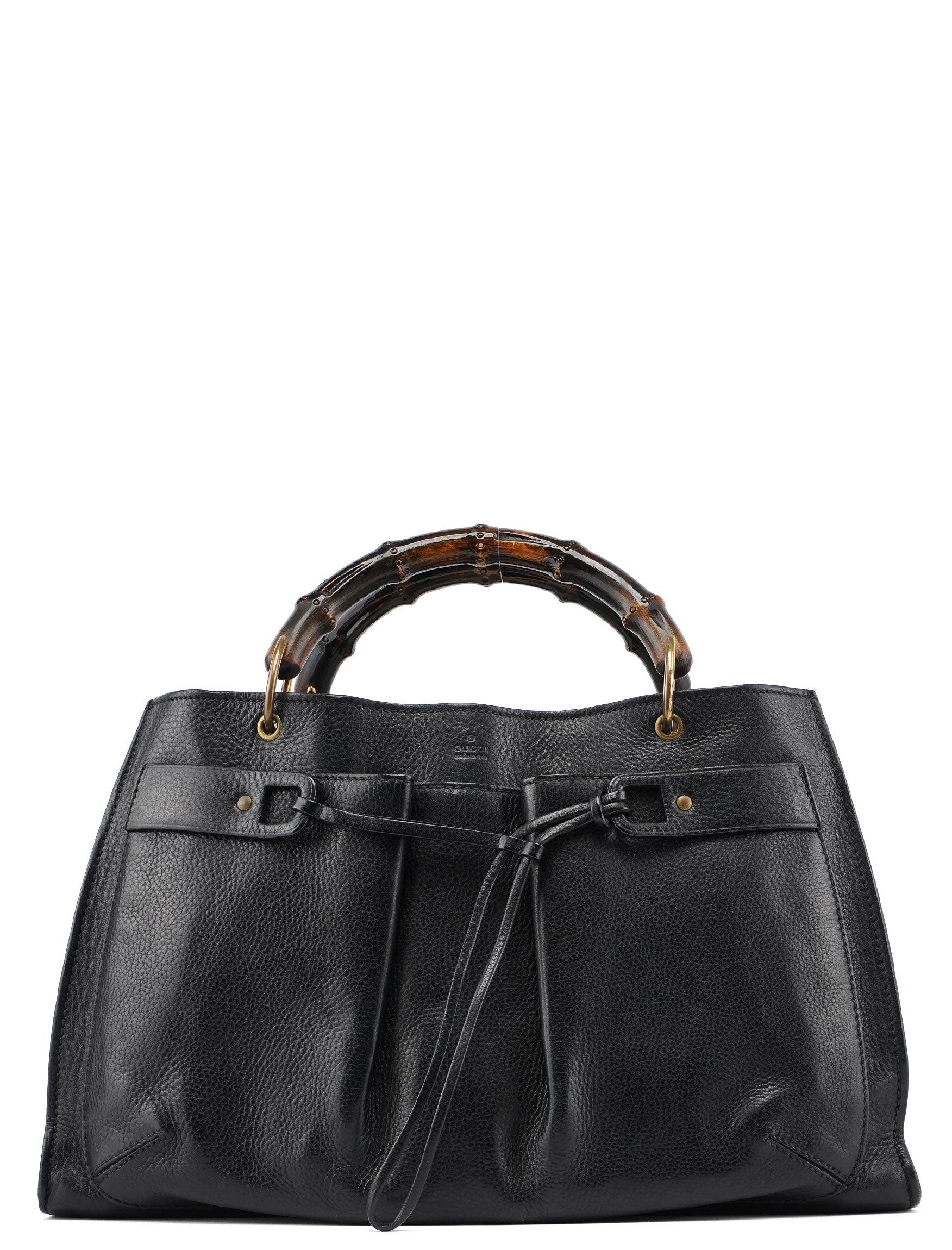 Gucci 2003 Black Leather Bamboo Top Handle Bag