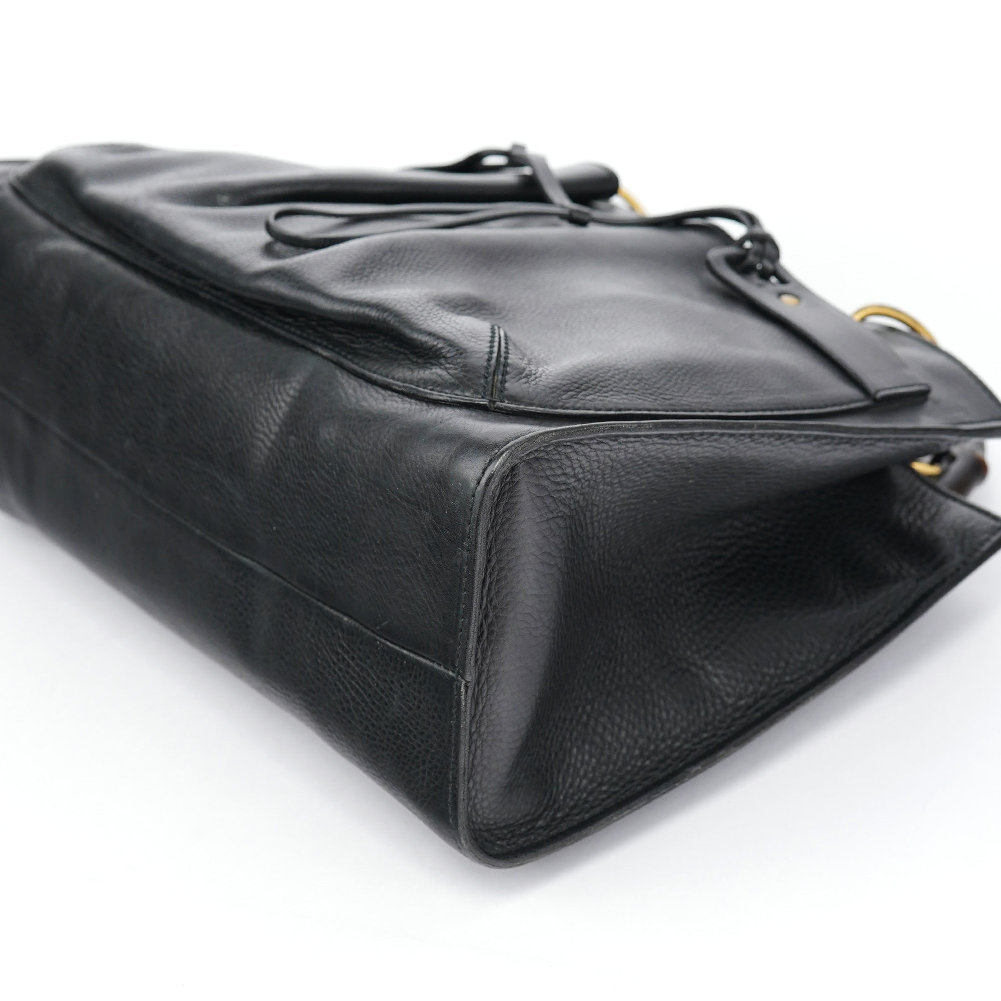 Gucci 2003 Black Leather Bamboo Tote Bag