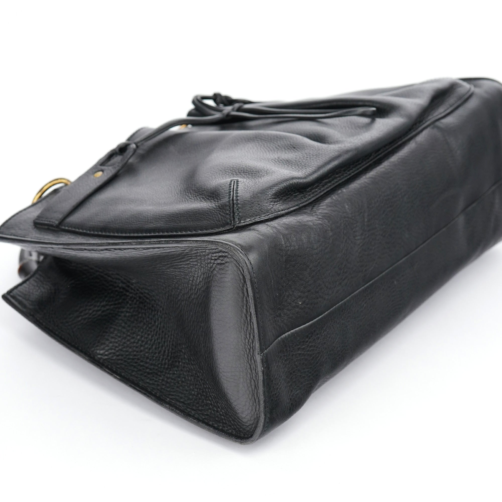 Gucci 2003 Black Leather Bamboo Tote Bag