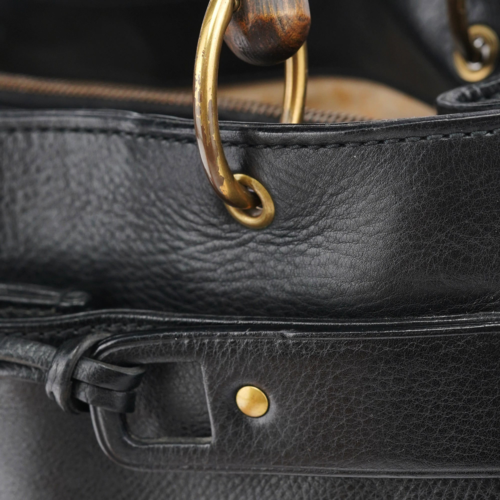 Gucci 2003 Black Leather Bamboo Tote Bag