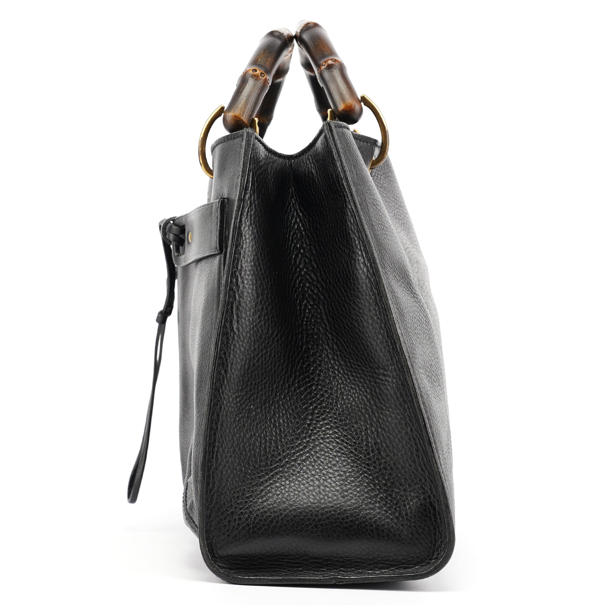 Gucci 2003 Black Leather Bamboo Tote Bag