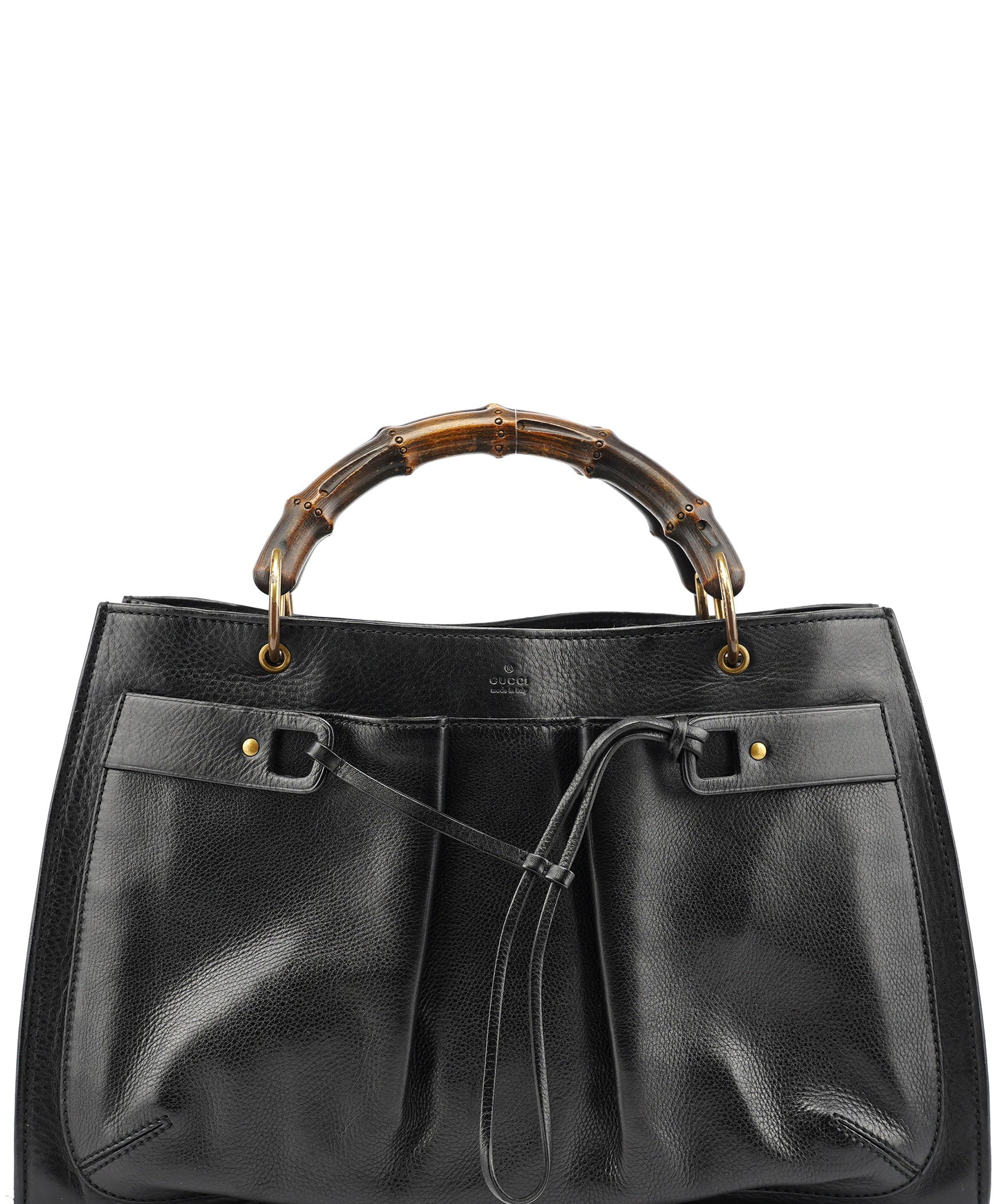 Gucci 2003 Black Leather Bamboo Tote Bag
