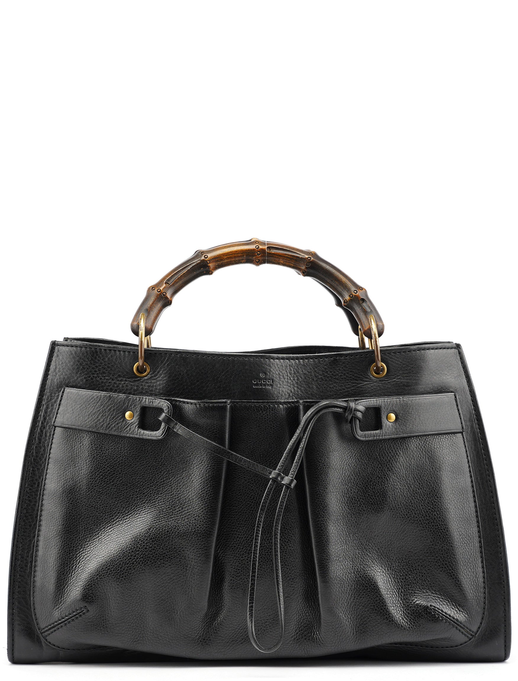Gucci 2003 Black Leather Bamboo Tote Bag