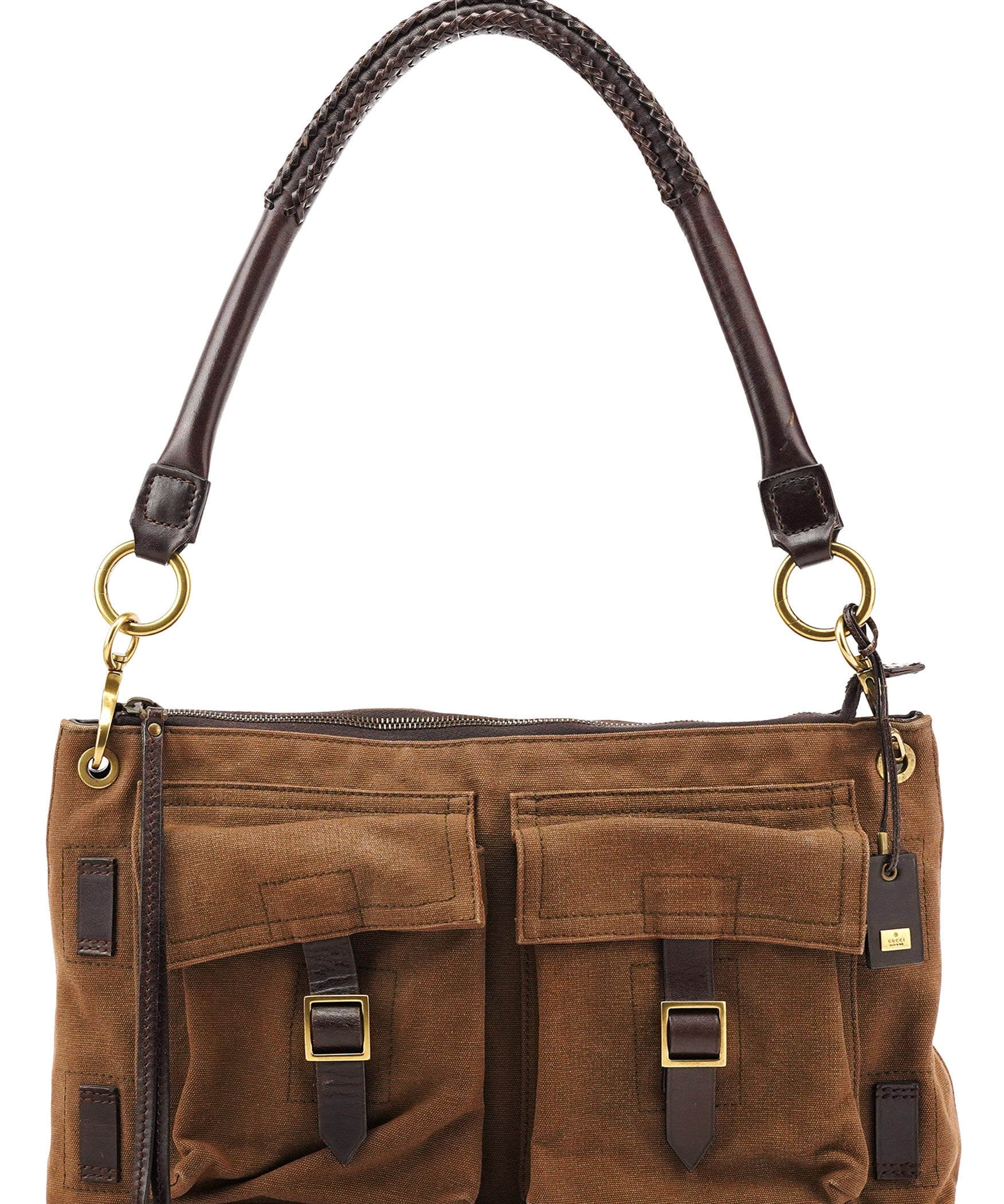 Gucci 2003 Schultertasche aus braunem Canvas mit Lederbesatz