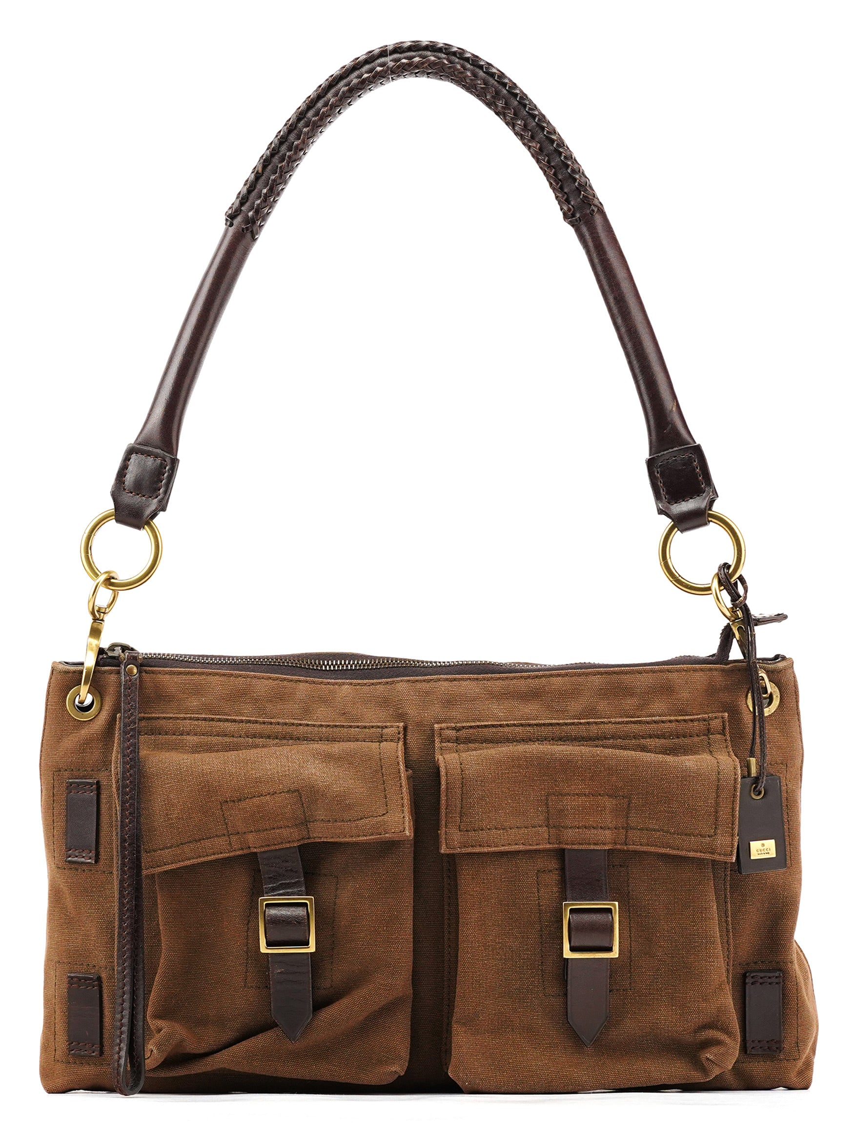 Gucci 2003 Schultertasche aus braunem Canvas mit Lederbesatz