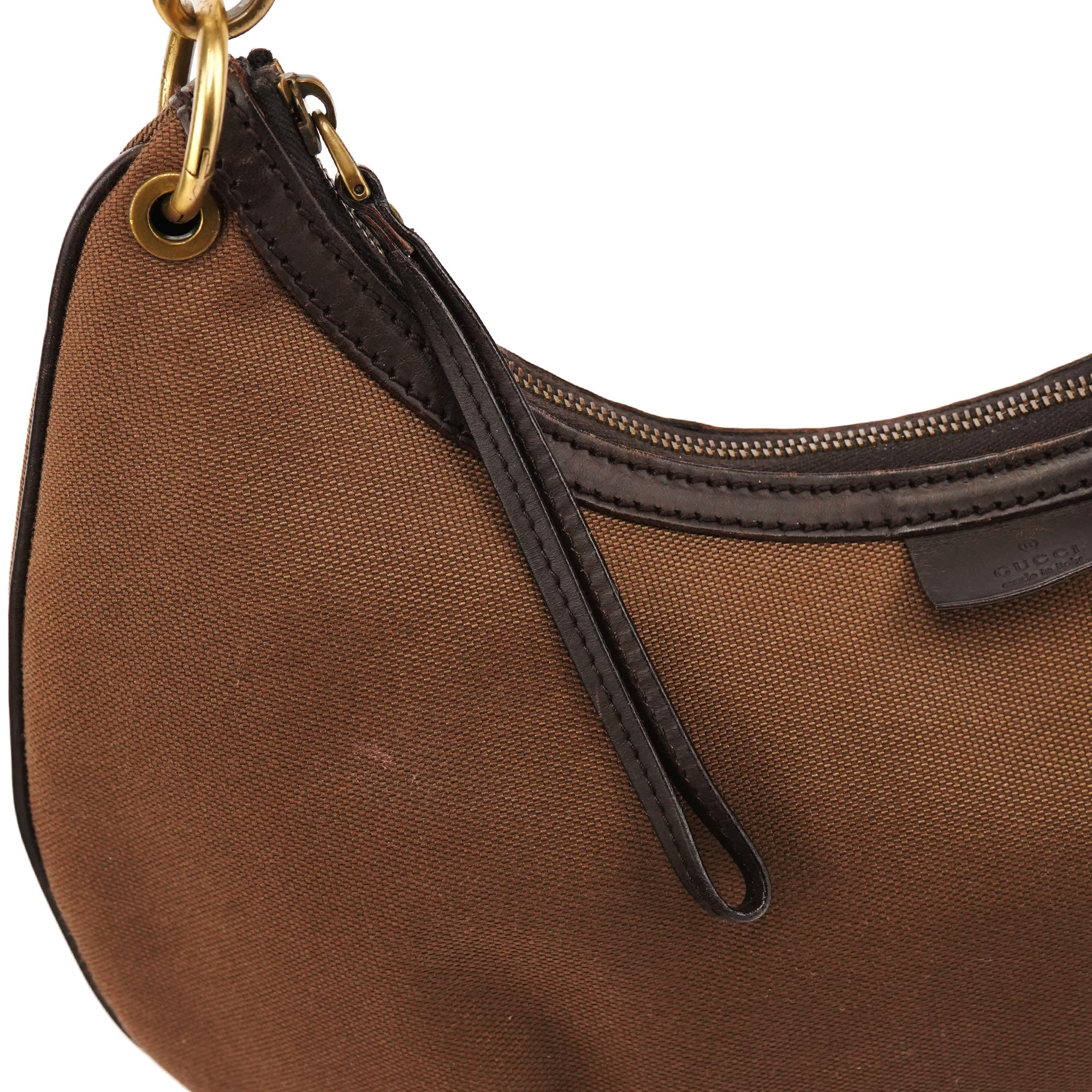 Gucci 2003 Brown Canvas Web Strap Hobo Bag