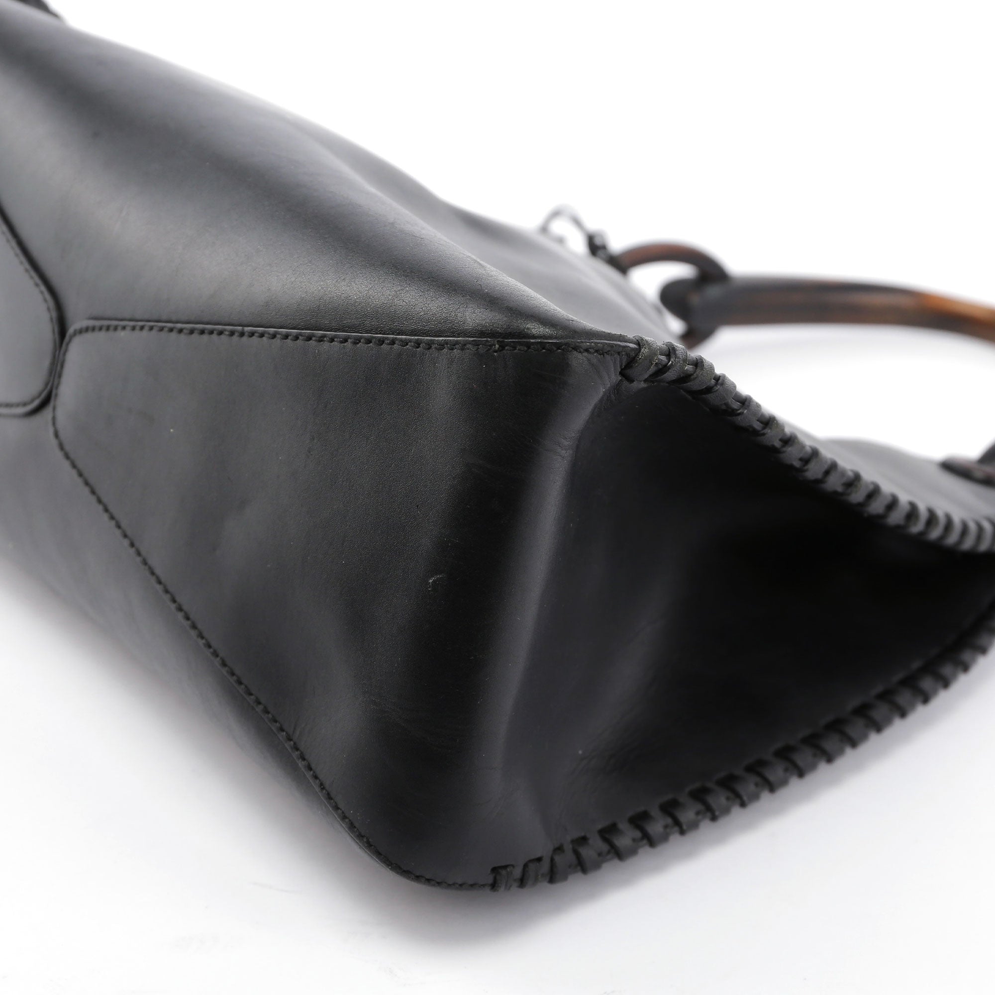 Gucci 2003 Sac à poignée en cuir marron, anse en bois