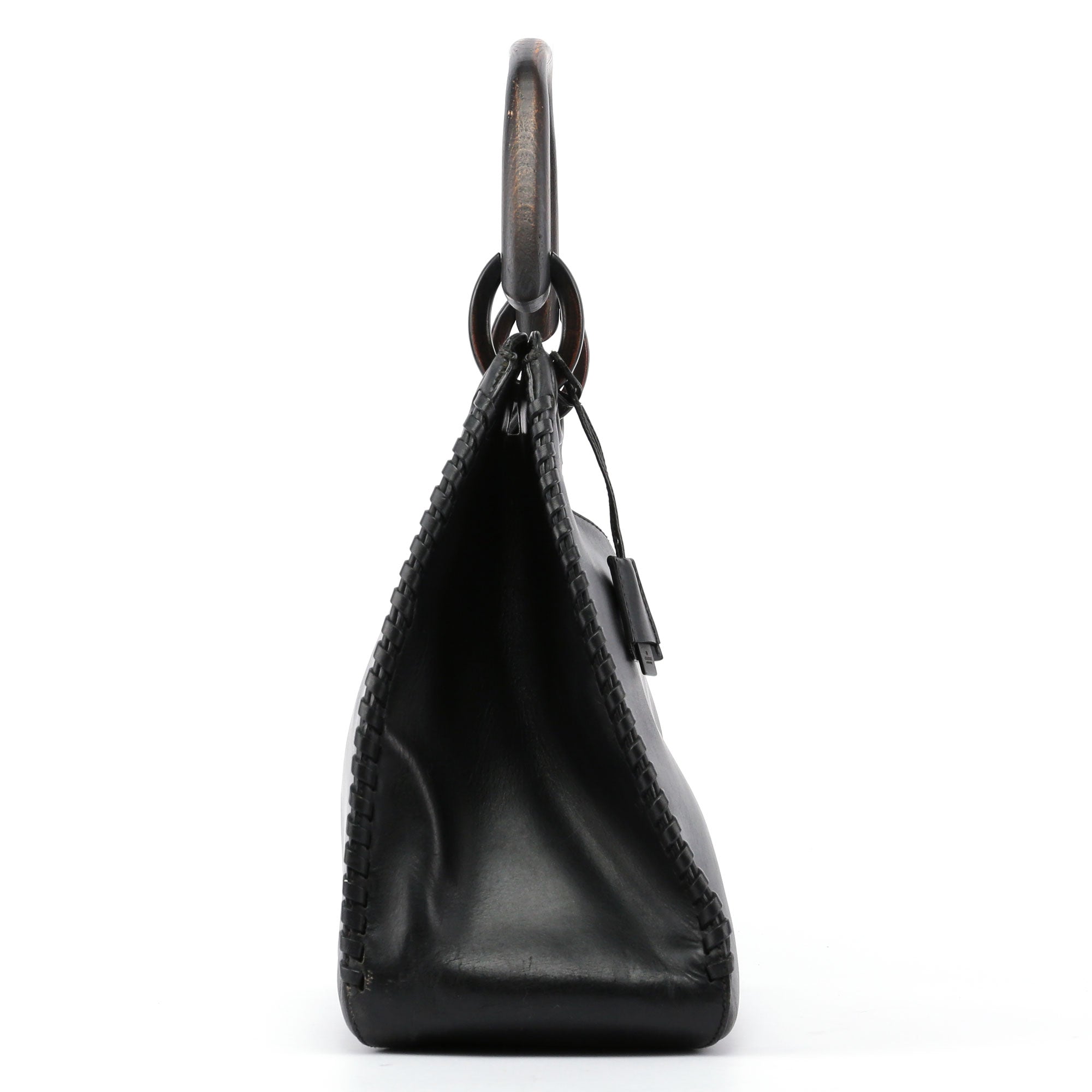 Gucci 2003 Sac à poignée en cuir marron, anse en bois