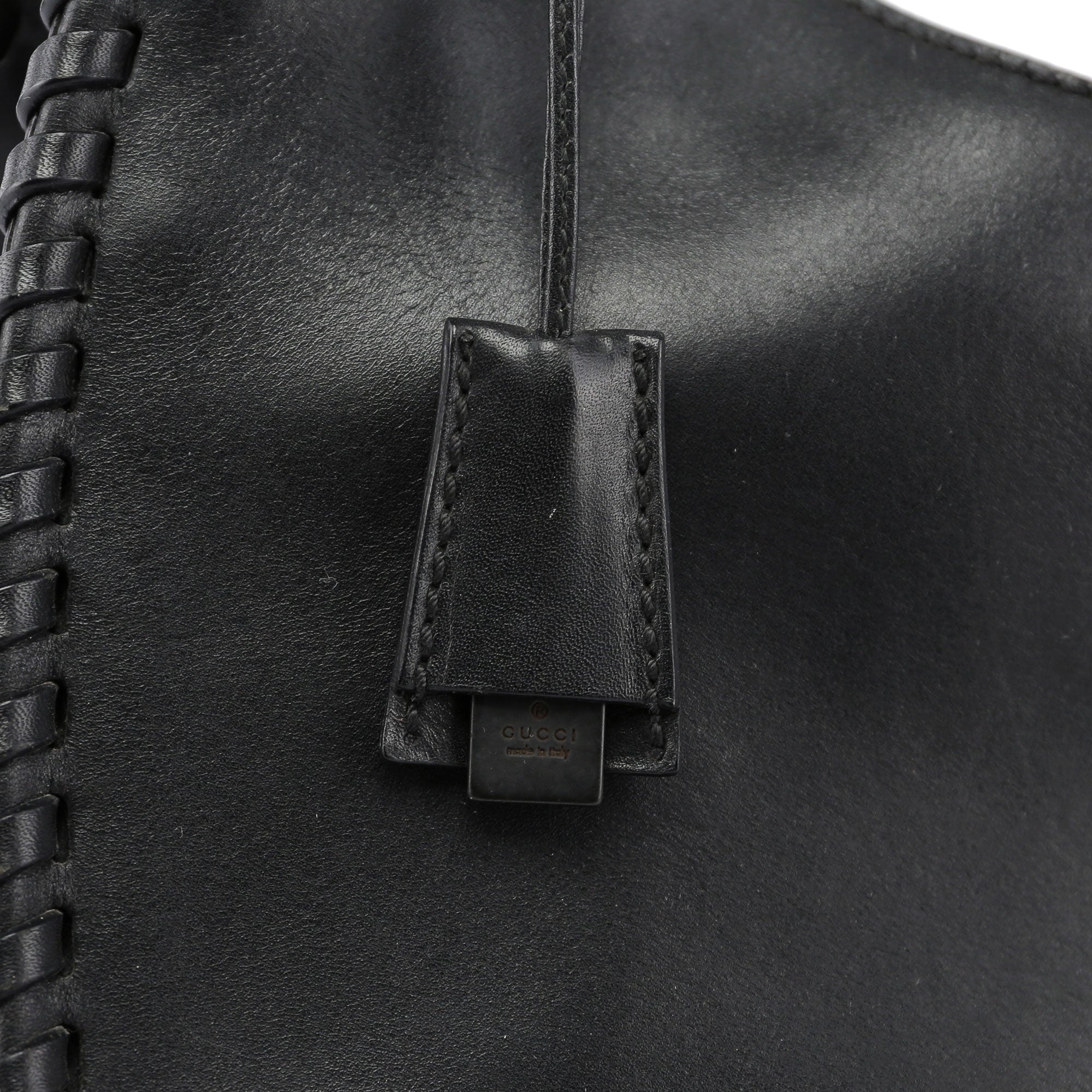 Gucci 2003 Sac à poignée en cuir marron, anse en bois