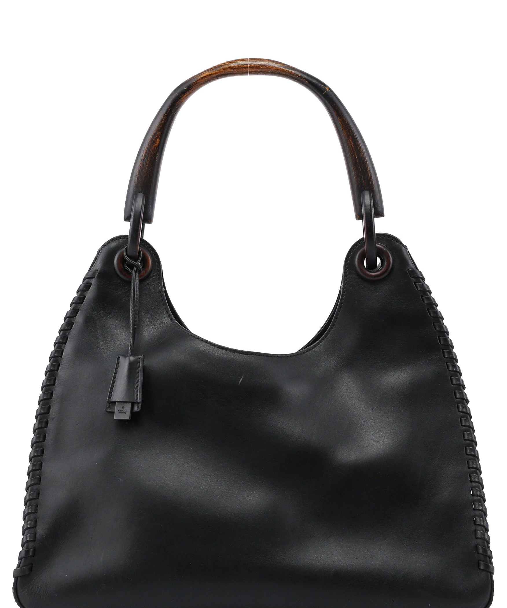 Gucci 2003 brown Leather Wood Handle Bag