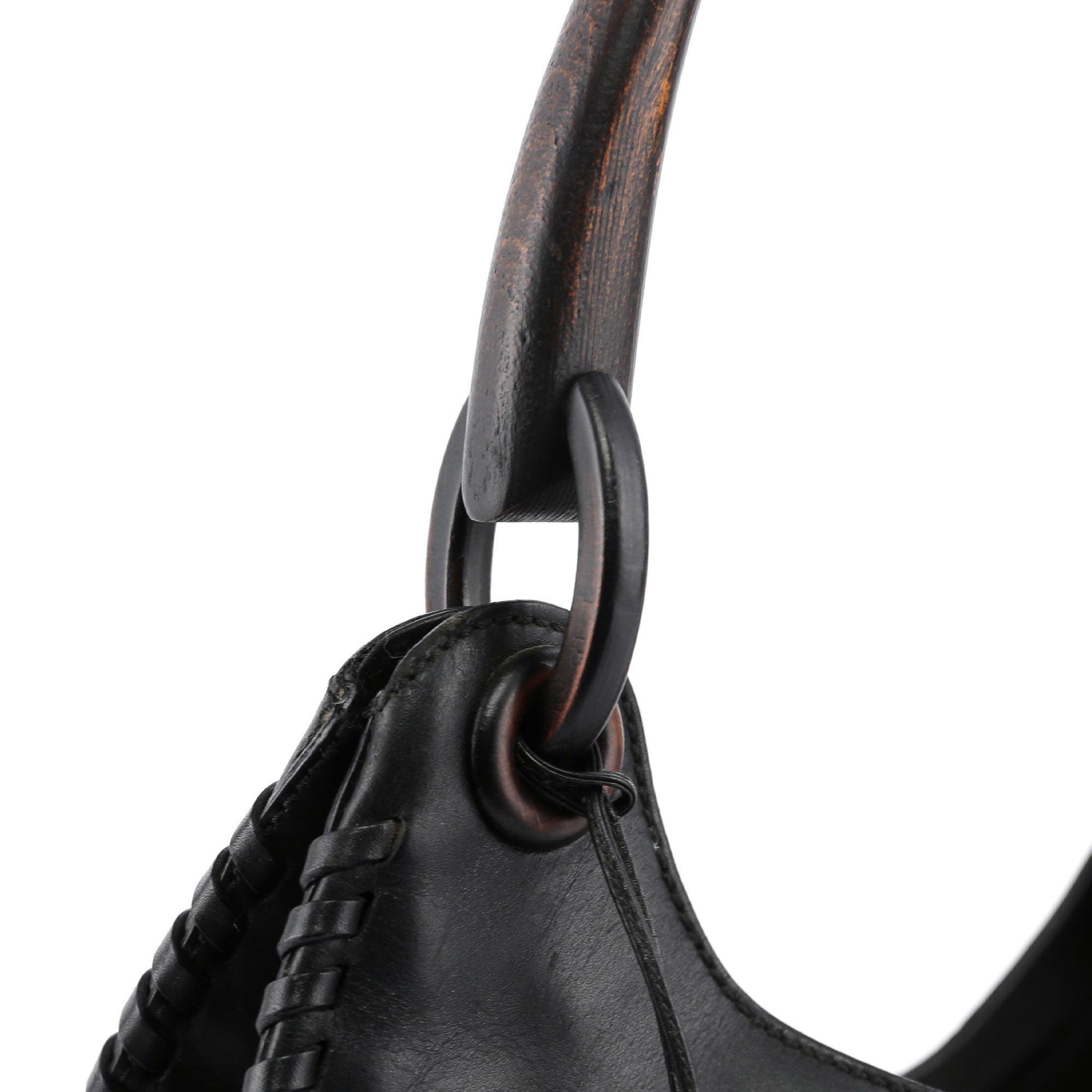 Gucci 2003 Sac à poignée en cuir marron, anse en bois