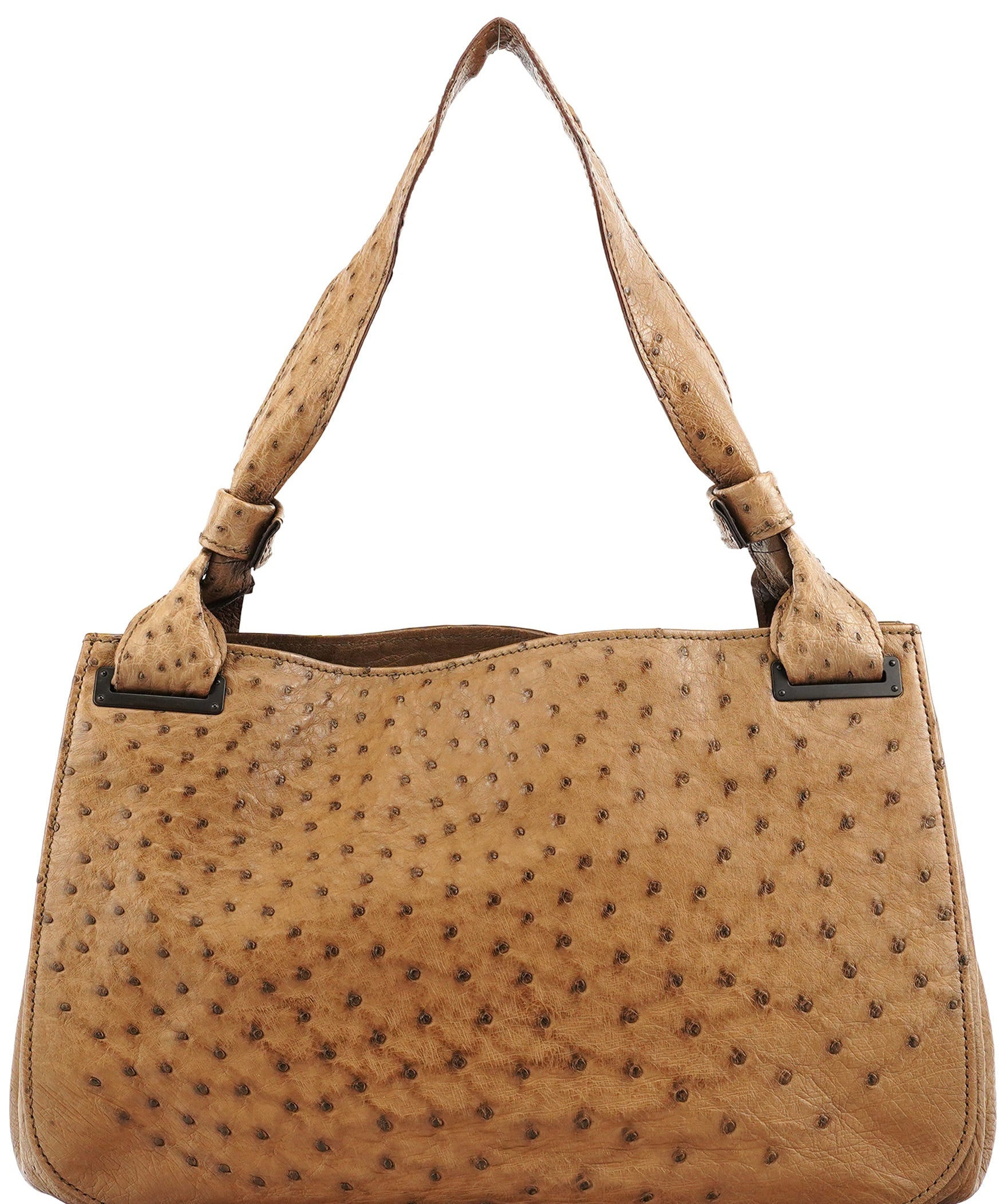Gucci 2003 Borsa a spalla in pelle di struzzo marrone