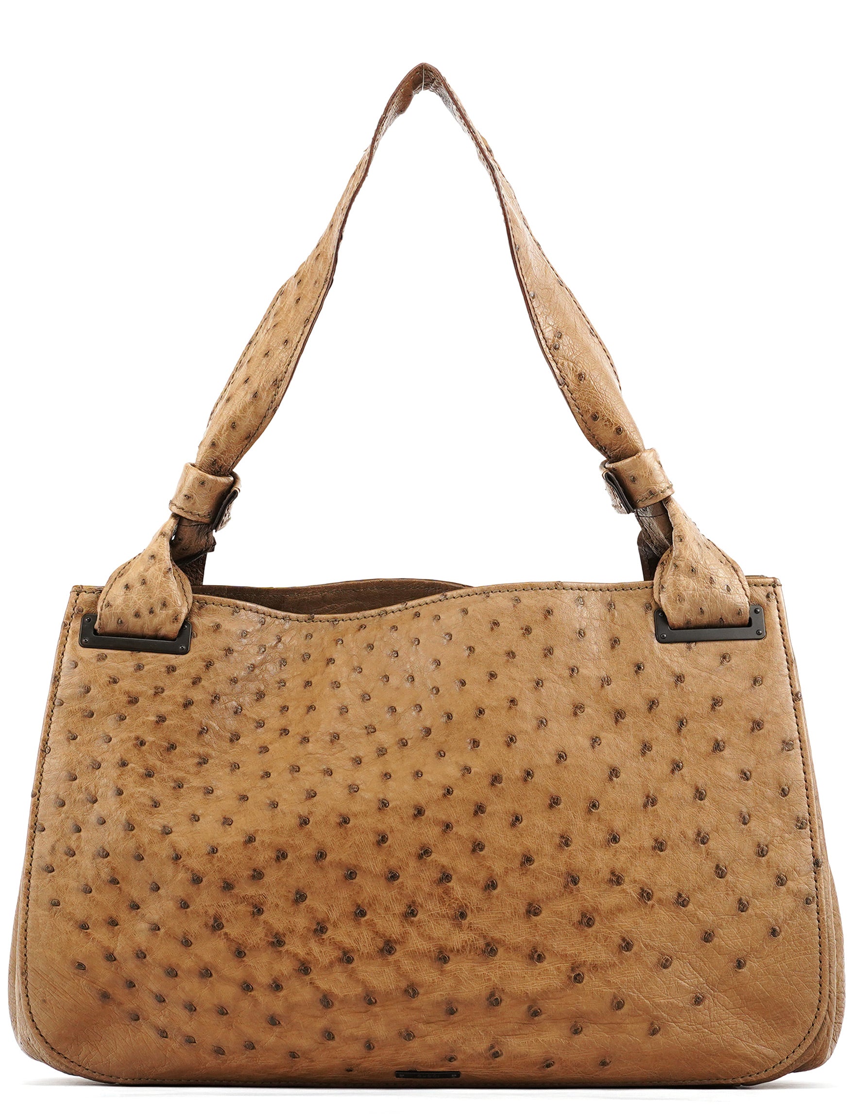 Gucci 2003 Sac porté épaule en cuir d'autruche marron