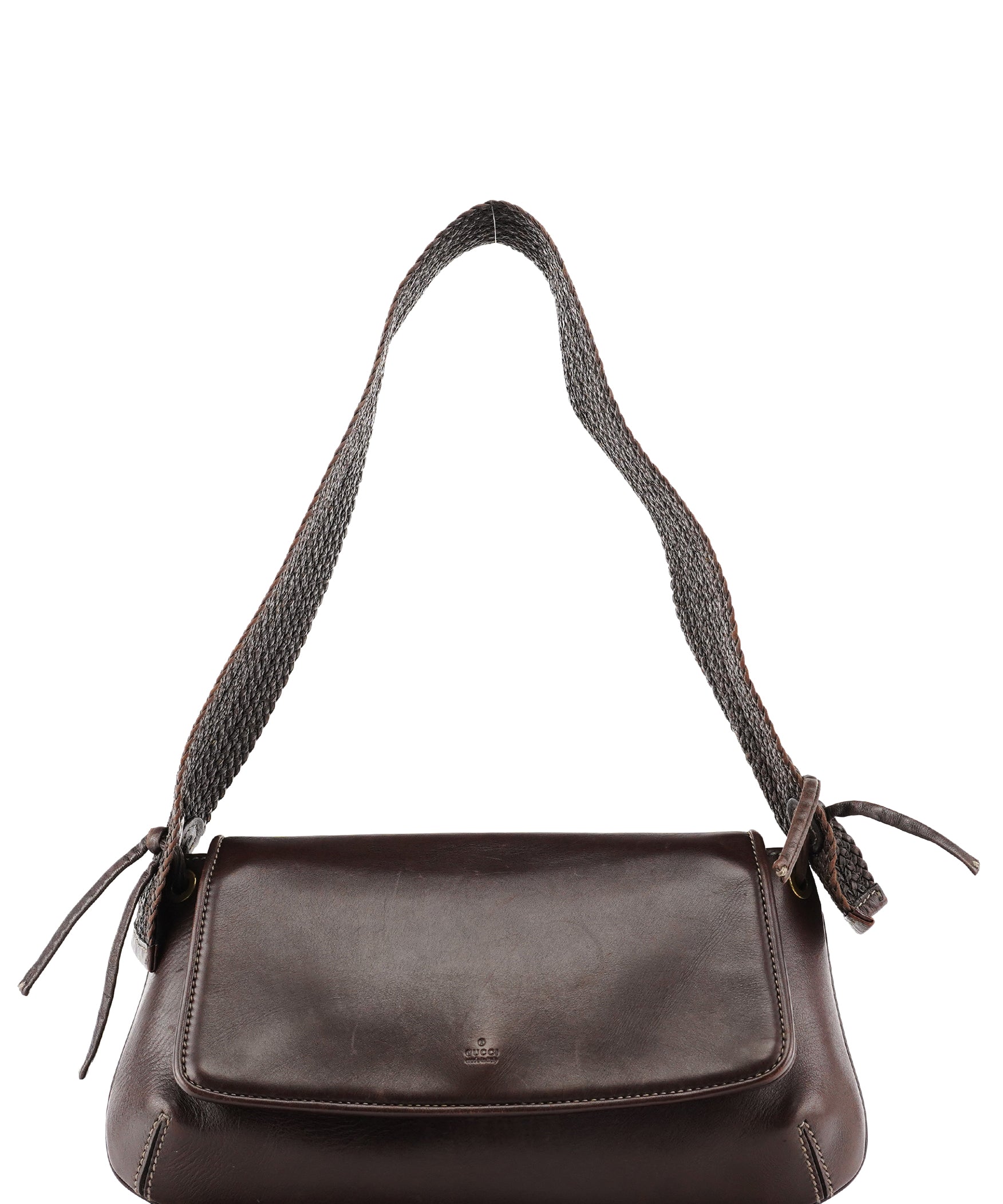Gucci 2003 Dark Brown Leather Woven Strap Shoulder Bag