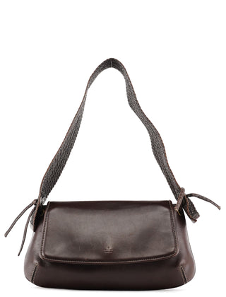 Gucci 2003 Dark Brown Leather Woven Strap Shoulder Bag