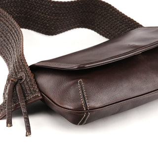 Gucci 2003 Dark Brown Leather Woven Strap Shoulder Bag