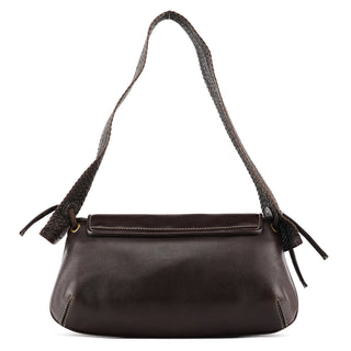 Gucci 2003 Dark Brown Leather Woven Strap Shoulder Bag