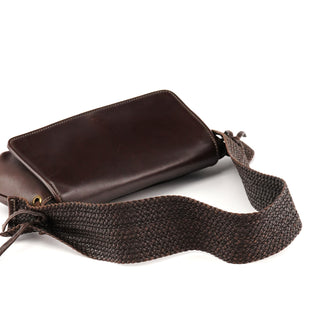 Gucci 2003 Dark Brown Leather Woven Strap Shoulder Bag