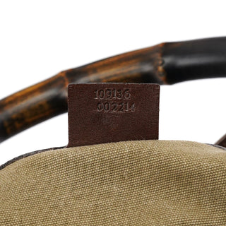 Gucci 2003 Khaki Canvas Bamboo Shoulder Bag
