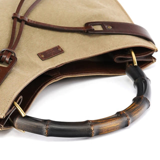 Gucci 2003 Khaki Canvas Bamboo Shoulder Bag