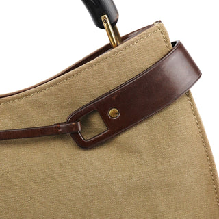 Gucci 2003 Khaki Canvas Bamboo Shoulder Bag