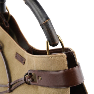 Gucci 2003 Khaki Canvas Bamboo Shoulder Bag