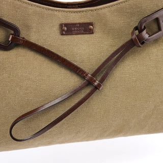 Gucci 2003 Khaki Canvas Bamboo Shoulder Bag