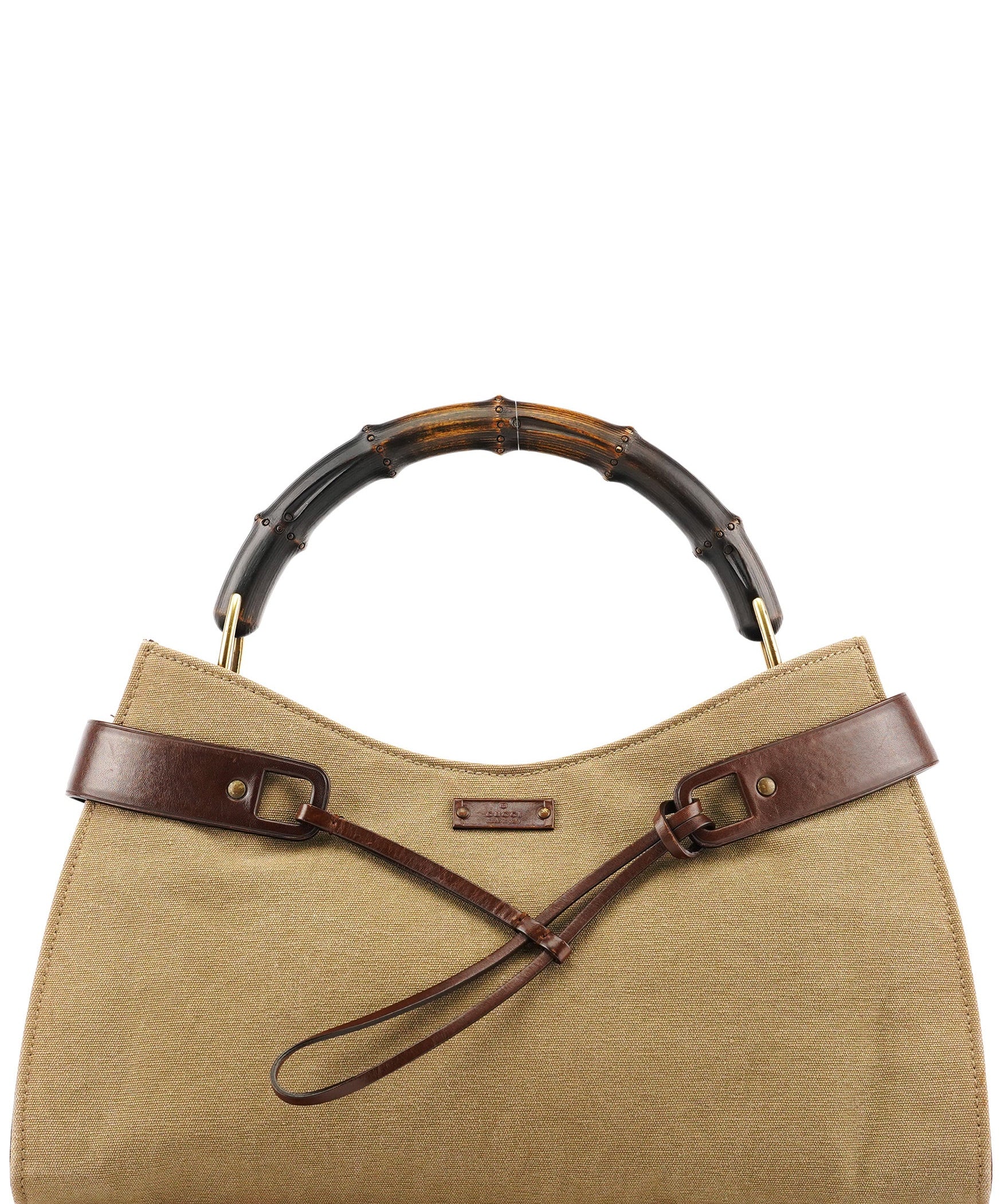 Gucci 2003 Khaki Canvas Bamboo Shoulder Bag