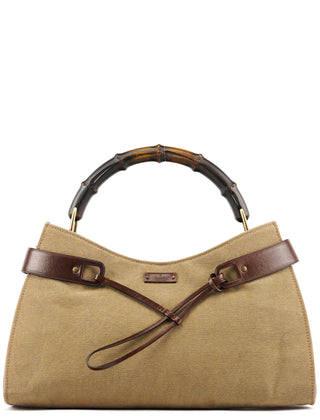 Gucci 2003 Khaki Canvas Bamboo Shoulder Bag