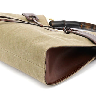 Gucci 2003 Khaki Canvas Bamboo Shoulder Bag