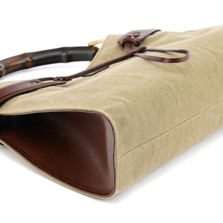 Gucci 2003 Khaki Canvas Bamboo Shoulder Bag
