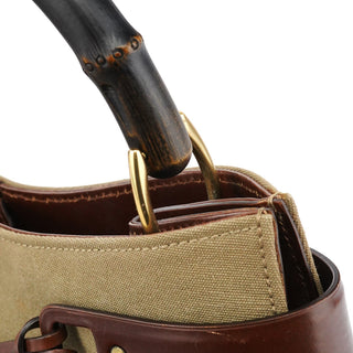 Gucci 2003 Khaki Canvas Bamboo Shoulder Bag