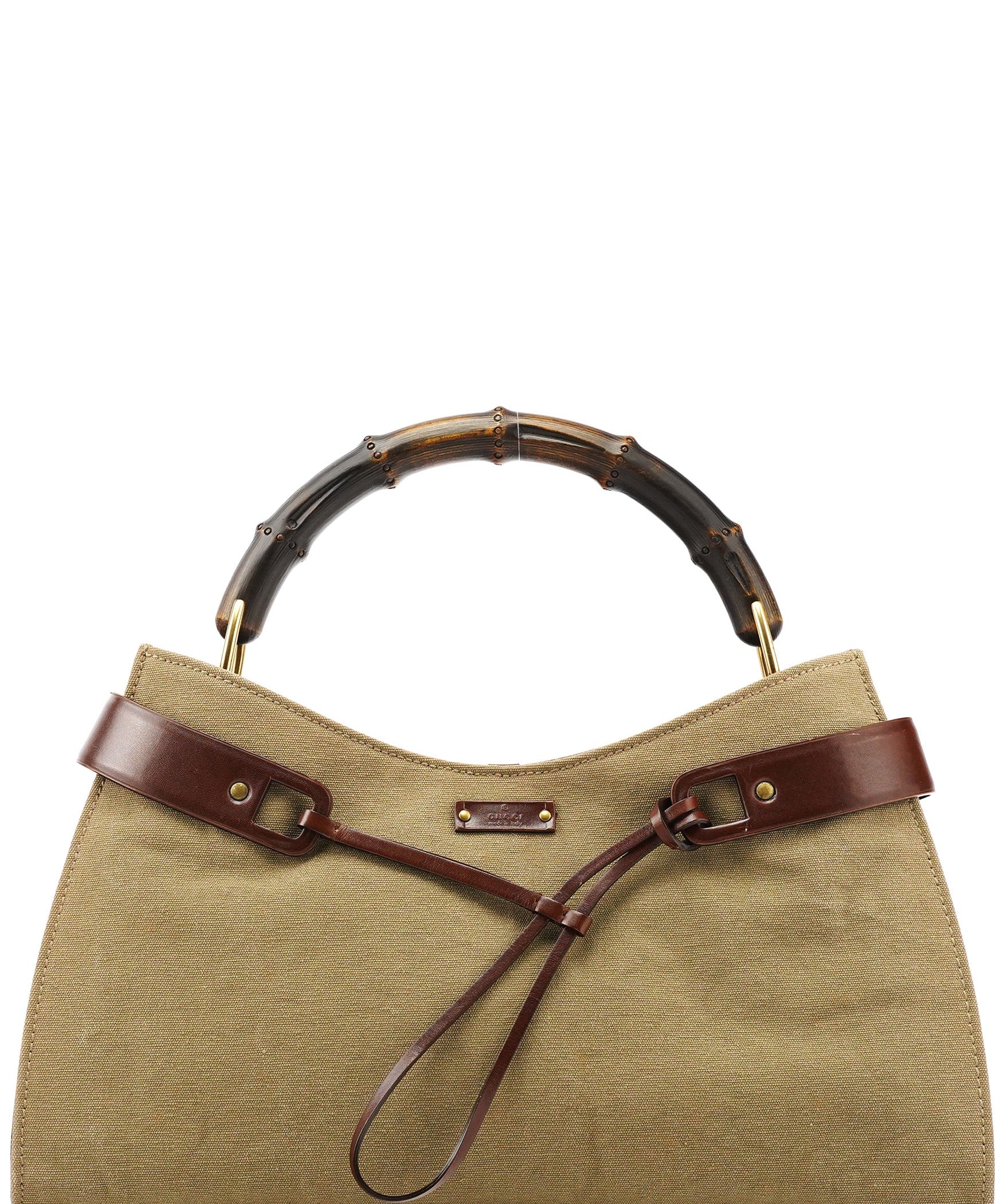 Gucci 2003 Khaki Canvas Bamboo Shoulder Bag