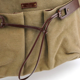 Gucci 2003 Khaki Canvas Bamboo Tote Bag
