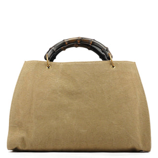 Gucci 2003 Khaki Canvas Bamboo Tote Bag