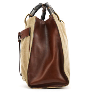 Gucci 2003 Khaki Canvas Bamboo Tote Bag