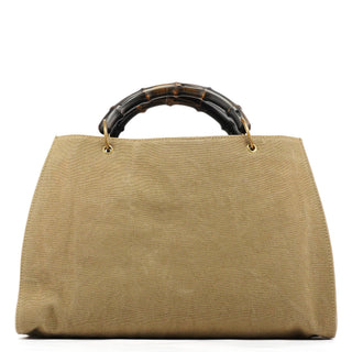 Gucci 2003 Khaki Canvas Bamboo Tote Bag
